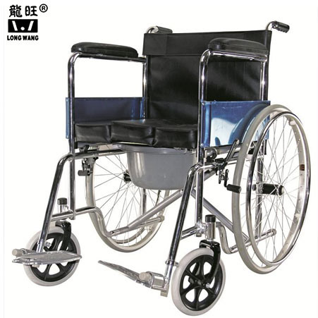 Commode Manual Wheelchair With Chrome Steel Frame